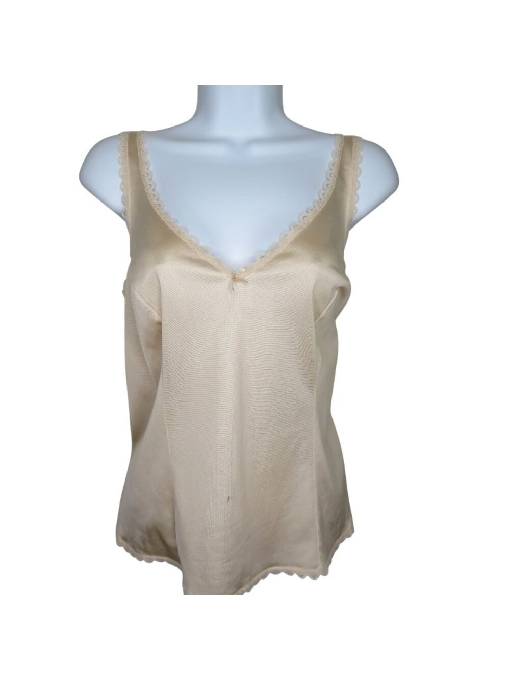 Vintage Montgomery Ward Beige Nylon Lace Trim Camisole Tank Top Size M USA Made